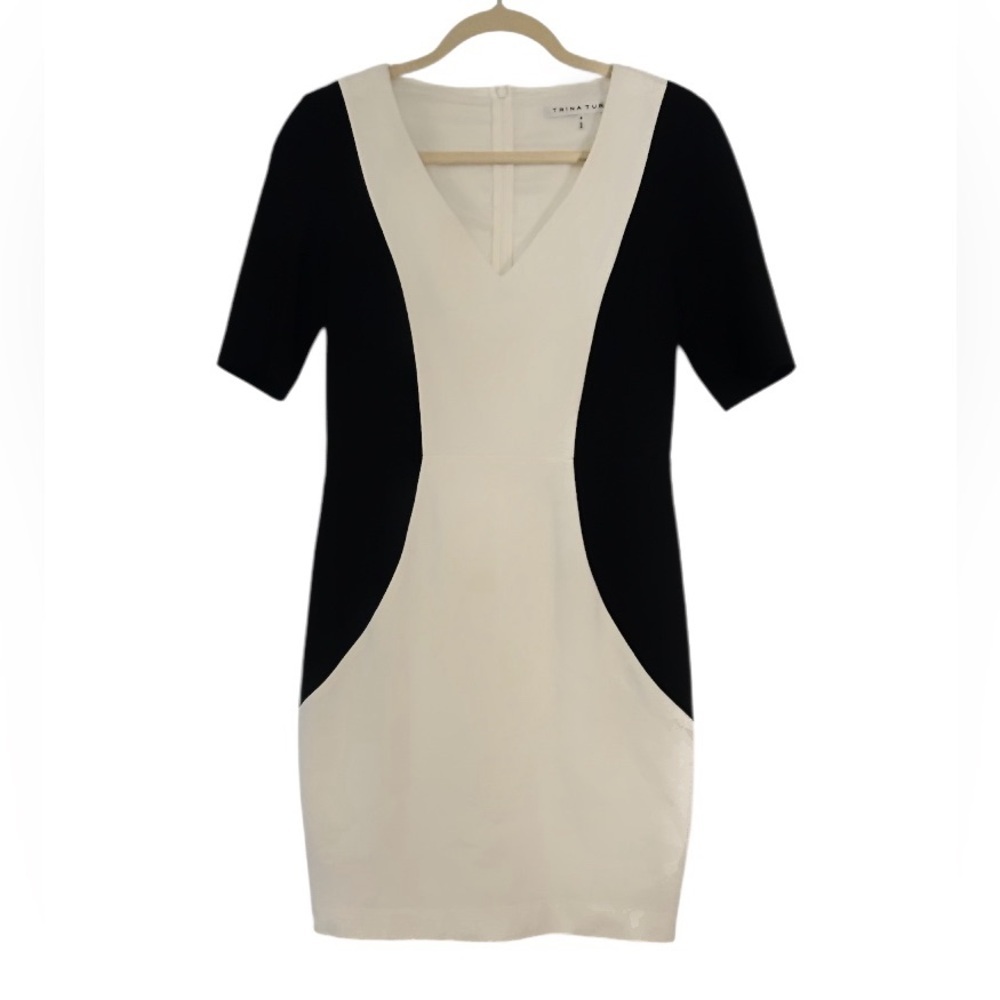 Trina Turk Black Ivory Color Block Lined Body Con Dress Size 6 Style 131234